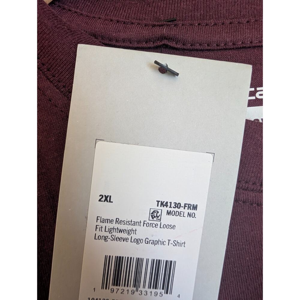 Carhartt Graphic T-Shirt Mens 2XL Maroon Flame Resistant Loose Long Sleeve NWT - Picture 5 of 5